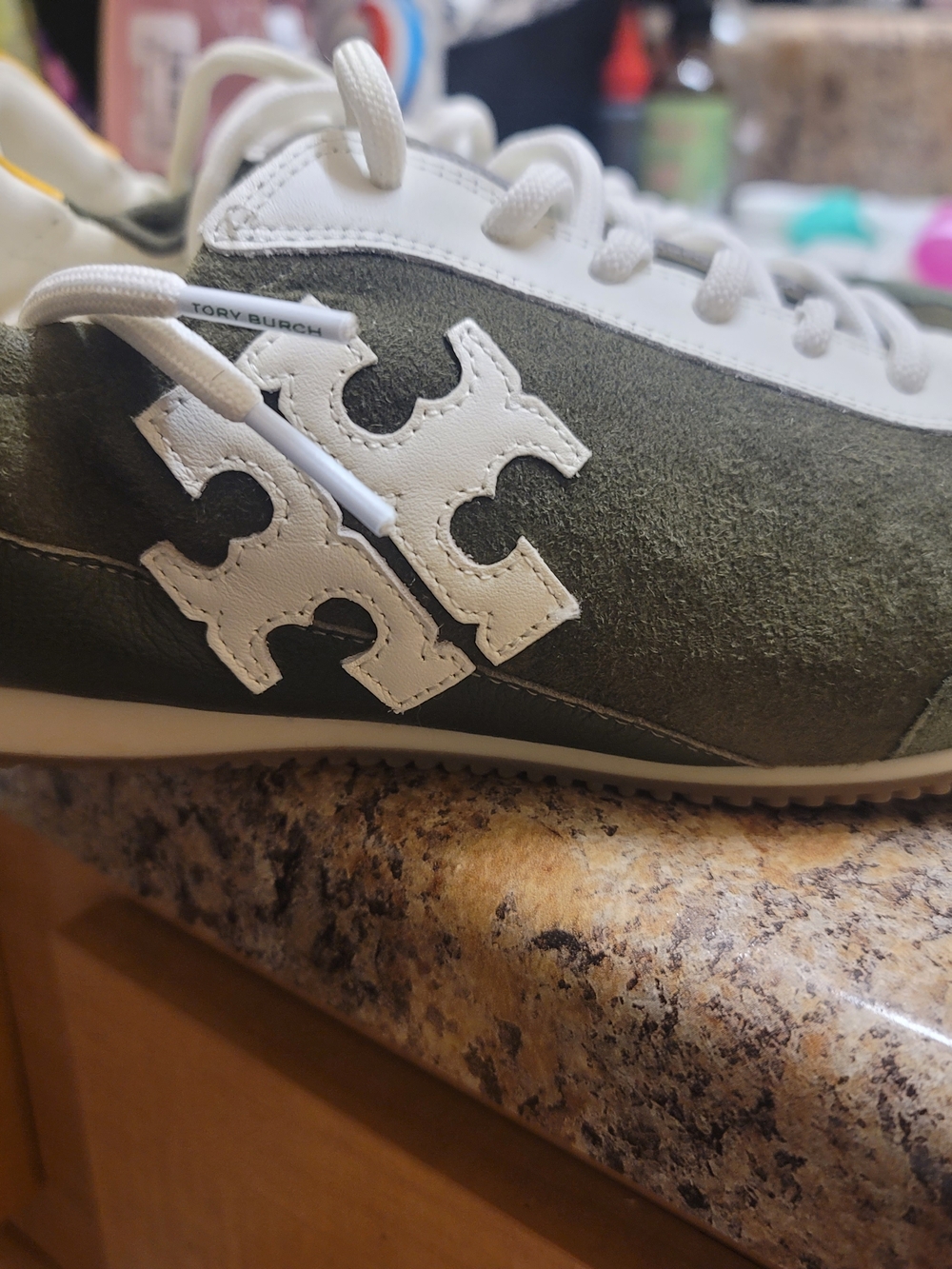Tory Burch Olive Green Suede Sneakers with White Logo